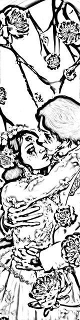 Free colorable bookmarks of a dark romance couple hugging